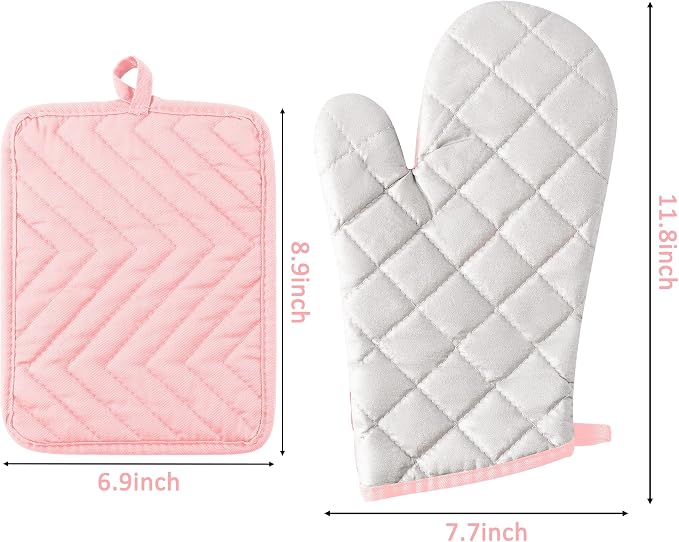GROBRO7 6Pcs Cotton Oven Mitts and Pot Holders Set Heat Resistant Hot Pads - Image 2