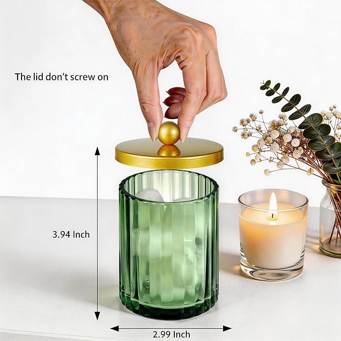 Amolliar Sage Green Glass Qtip Holder Dispenser, Bathroom Canister Apothecary - Image 4