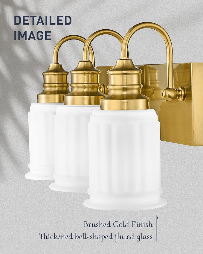3-Light Bathroom Light Fixture, HWH Modern Vanity Light, Brushed Gold Wall - Image 2