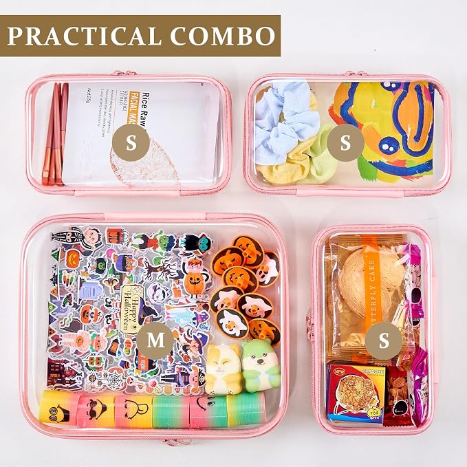4 pcs Clear Zipper Pouches, Hard Shell Zipper Case, Toiletry Bag - Image 3