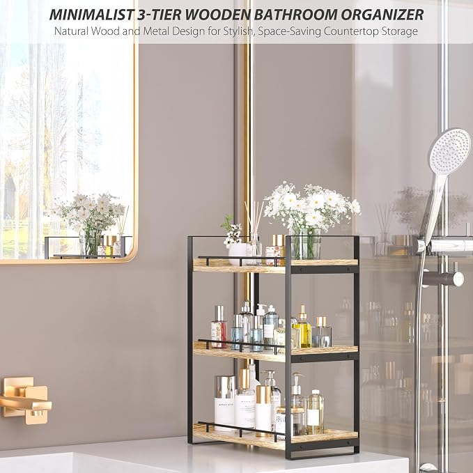 Bathroom Counter Organizer, 3 Tier Wood Countertop Shelf - Image 5