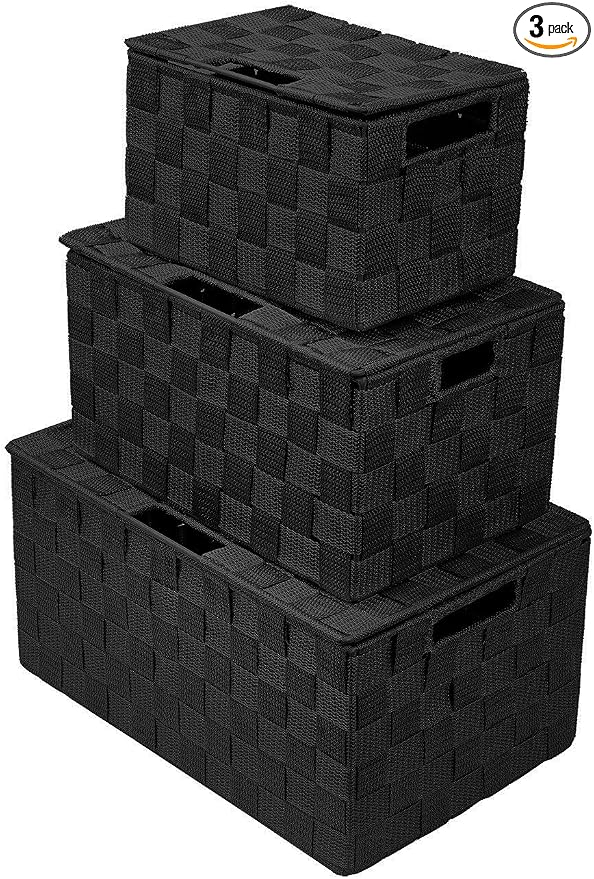 Sorbus Set of 3 Black Woven Storage Baskets by Sorbus