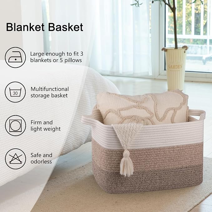 OIAHOMY Cotton Rope Basket, Rectangle Woven Baskets - Image 6
