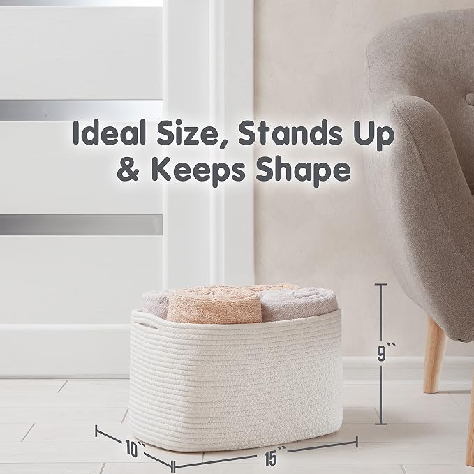 CHAT BLANC Cotton Rope Baskets for Organizing | Storage Baskets for Shelves | - Image 4