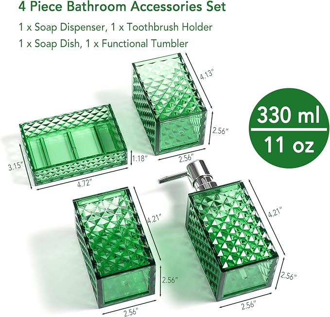Bathroom Accessory Set, Diamond Pattern Bathroom Soap Dispenser and Toothbrush - Image 2