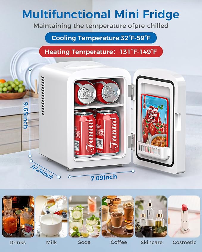 Mini Fridge, 4L/6 Cans Cooler & Warmer Portable Compact Refrigerator, Small - Image 2