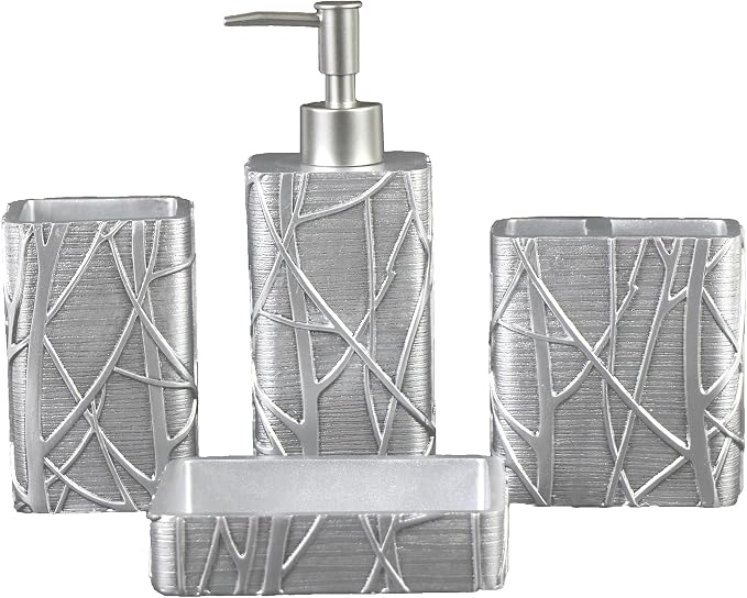 Hymmah Silver Bathroom Accessories Set, Toothbrush Holder, Farmhouse Bathroom by Hymmah