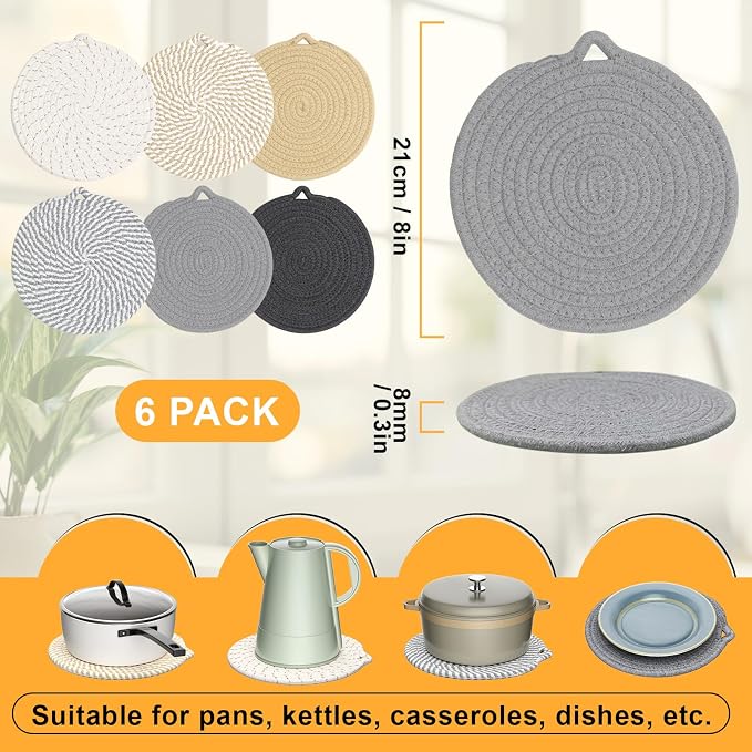 8" Trivets for Hot Dishes, 6 Pack Hot Pads for Kitchen Counter & Dining Table - Image 2