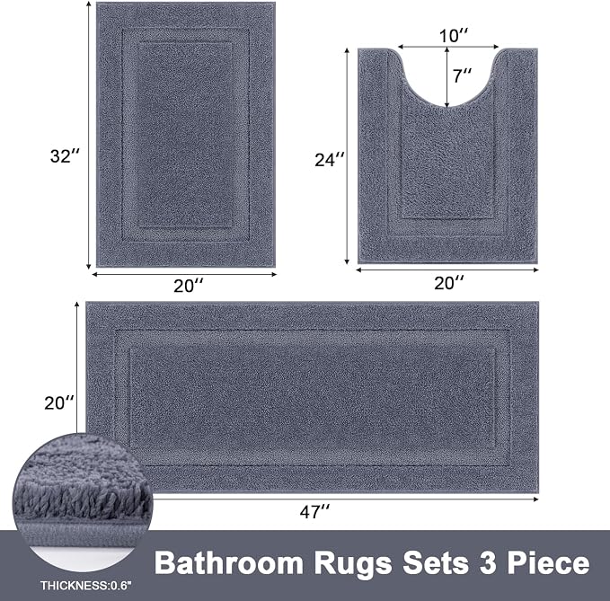 SHACOS Dark Grey Bathroom Rugs Sets 3 Piece, Soft Fluffy Water Absorbent - Image 3