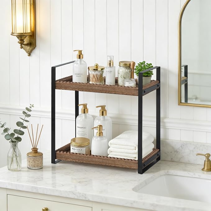 2 Tier Bathroom Organizers and Storage, Farmhouse Countertop Organizer - Image 4