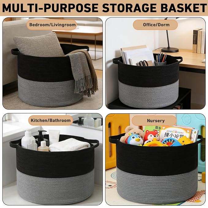 115L Large Blanket Basket, 23.6"L x 23.6"W x 15.7"H Rope Woven Baskets - Image 5