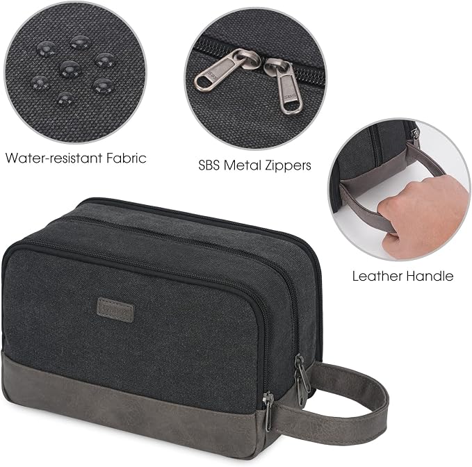 WANDF Travel Toiletry Bag for Men Large Toiletries Shaving Bag Water Resistant - Image 6