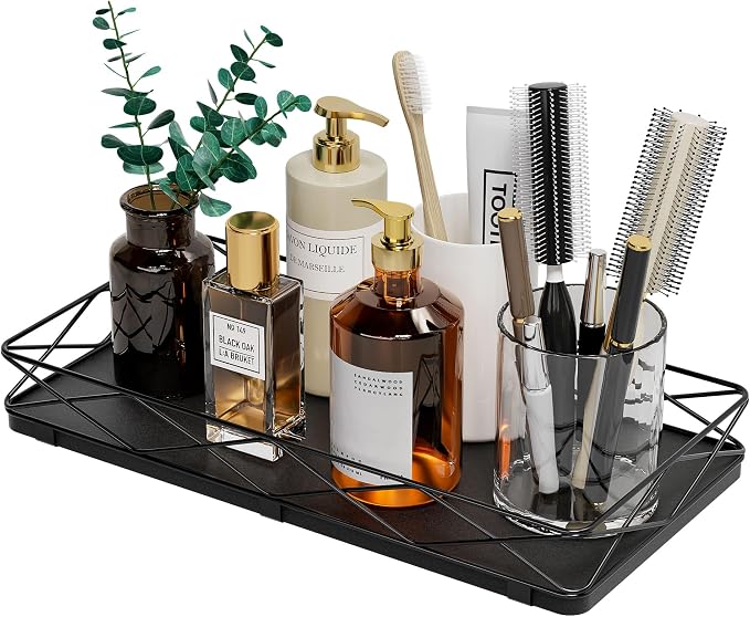 Toilet Paper Basket Holder, Wood and Metal Toilet Tray Vanity Organizer - Image 9