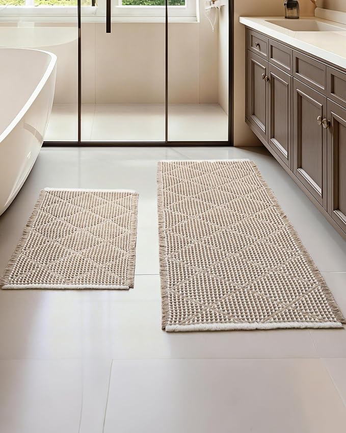 Waffle Bath Mat Set, Non Slip Bathroom Rugs Sets 2 Piece, Ultra Absorbent Long by FURICHER