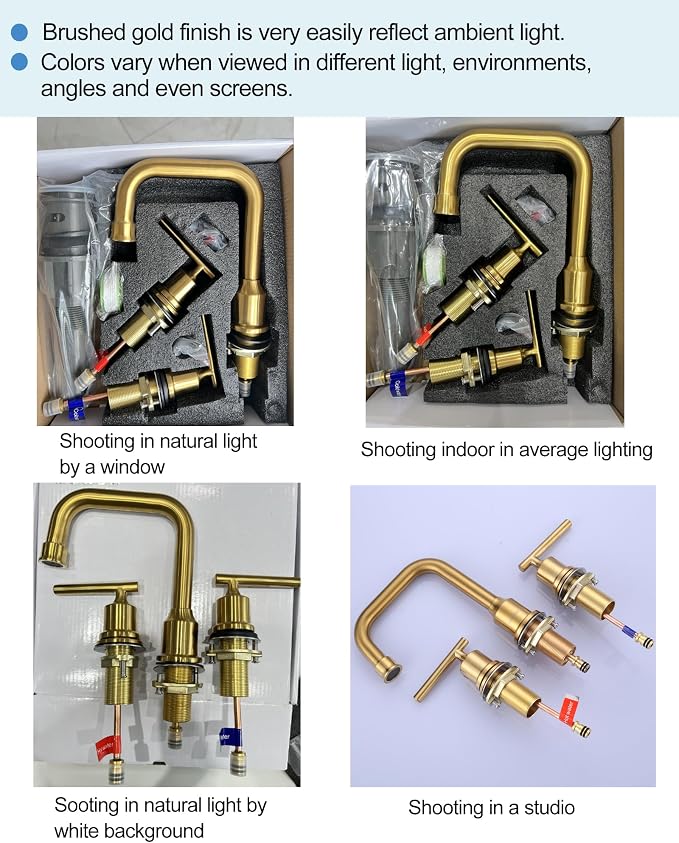 WOWOW Brushed Gold Bathroom Faucet Widespread Bathroom Sink Faucet 2 Handle - Image 9