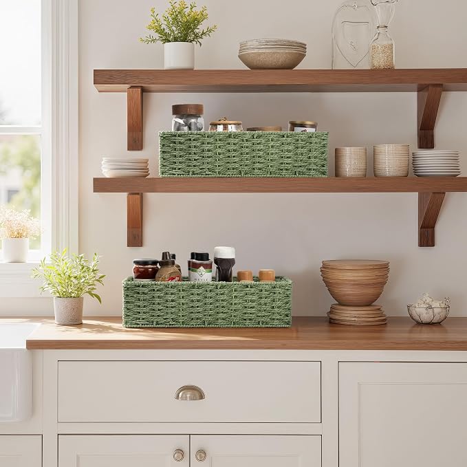 StorageWorks Sage Green Paper Rope Bathroom Basket Organizer and Storage - Image 6