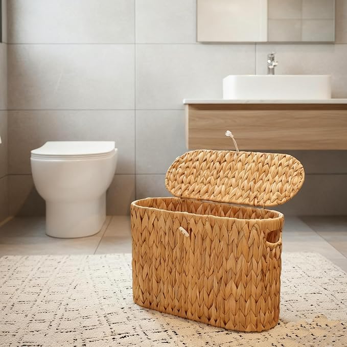 PINXIURY Water Hyacinth Toilet Paper Storage Basket, Bathroom Toilet Organizer - Image 3