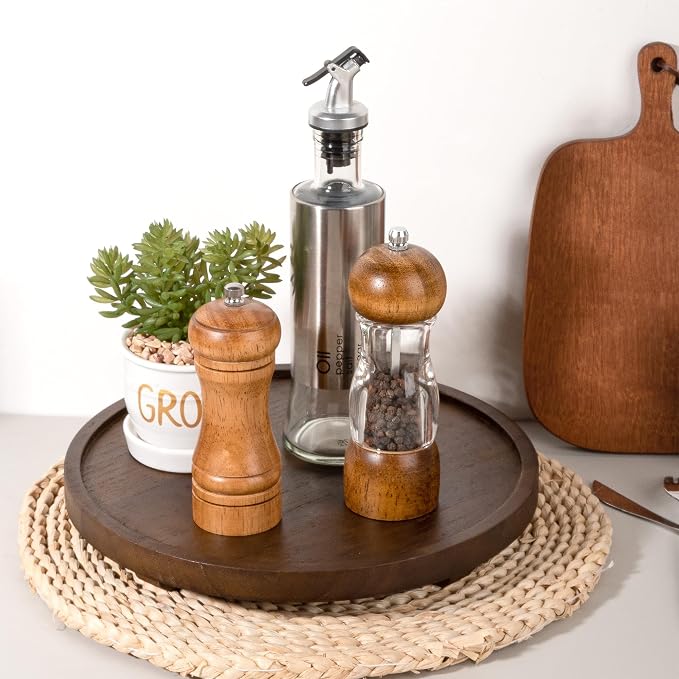 Round Decorative Tray Wood Bathroom Counter Organizer Farmhouse Kitchen Decor - Image 4