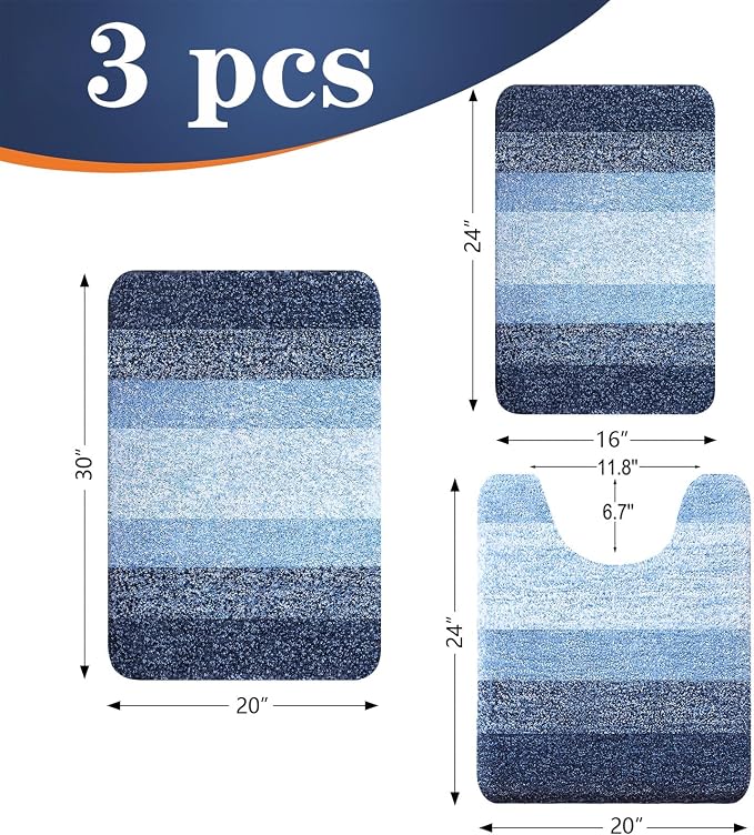 OLANLY Bathroom Rugs Sets 3 Piece, Soft Absorbent Microfiber Bath Mats and - Image 2