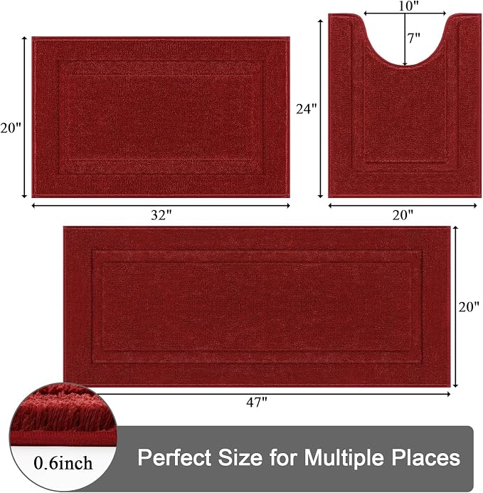 SHACOS Red Christmas Bathroom Rugs Sets 3 Piece, Soft Fluffy Water Absorbent - Image 3