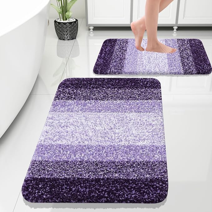 OLANLY Bathroom Rug Set 2 Piece, Soft Absorbent Microfiber Bath Rug Set by OLANLY