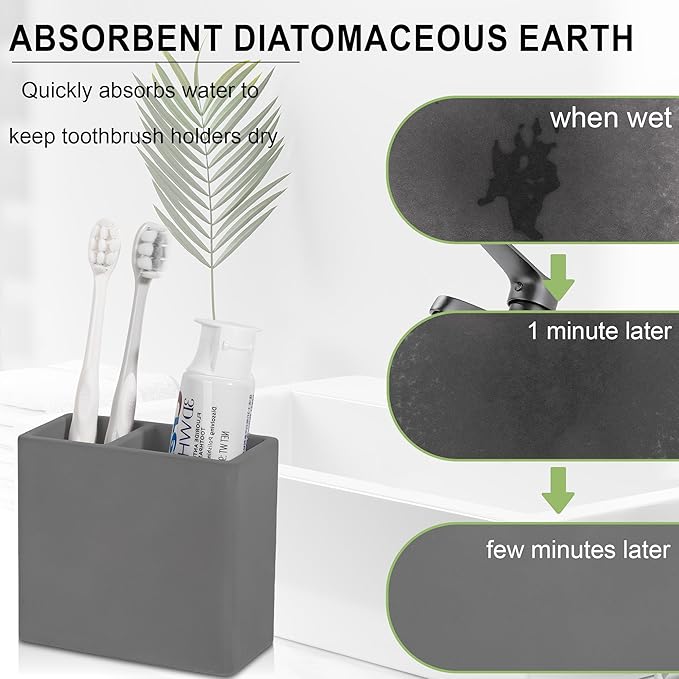 Diatomite Toothbrush Holder 2 Slots Tooth Brush Holder - Image 3