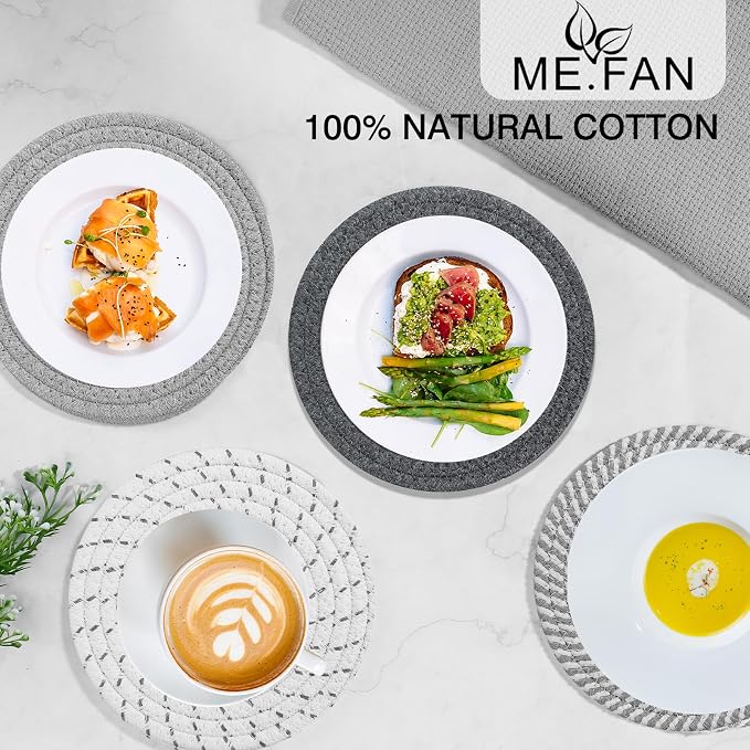 ME.FAN 7 Inch Trivets/Potholders 4 Set Cotton Thread Weave Trivets - Image 3