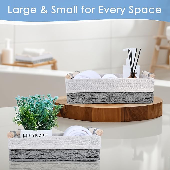 Wicker Storage Basket with Wooden Handle – Paper Rope Decorative Toilet Paper - Image 5