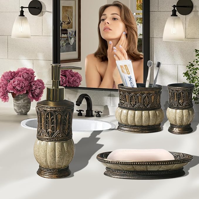 Pumkins Bathroom Accessories Set，Retro Style Including 1 Cups, 1 Toothbrush - Image 2