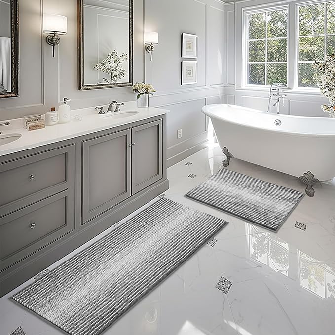 BSICPRO Bathroom Rugs and Mats Sets, 2 Piece Thick Absorbent Chenille Bath Mat by BSICPRO