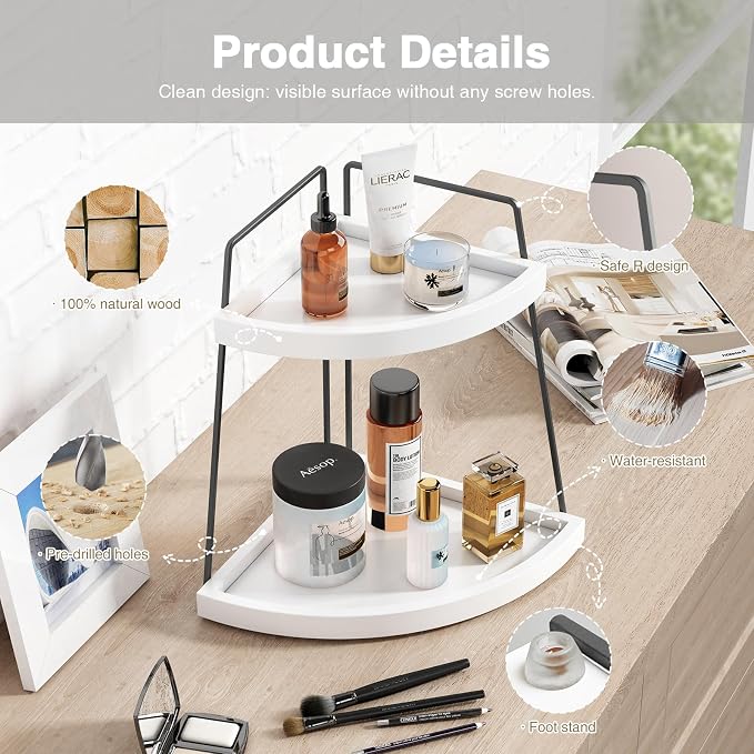 Forbena Corner Bathroom Organizer Countertop, 2Tier Sink Corner Shelf Stand - Image 6