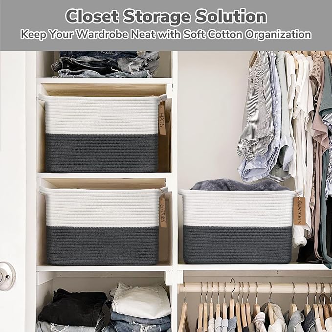 Goodpick Woven Storage Basket for Shelves, Baskets for Organizing, Cotton Rope - Image 6
