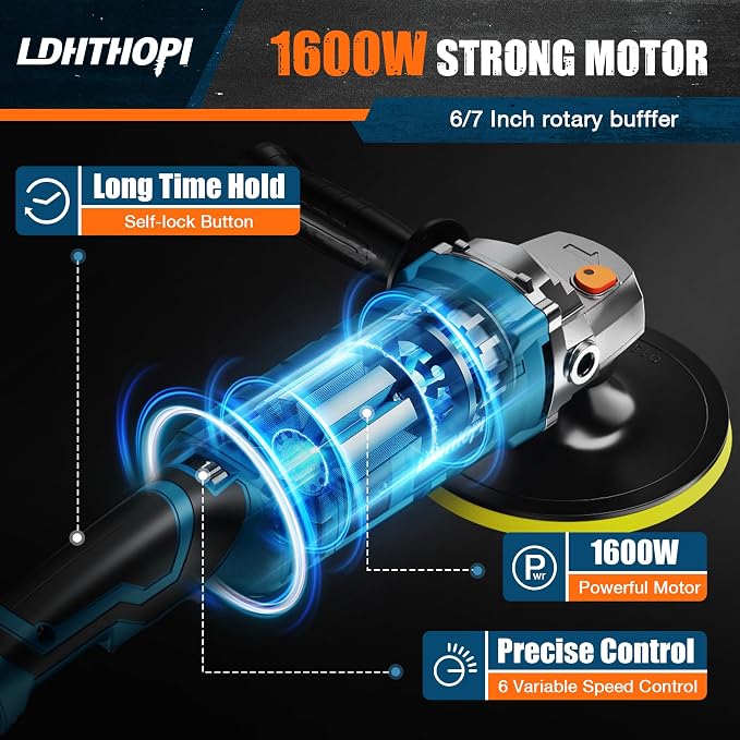 LDHTHOPI Buffer Polisher, 1600W 7 Inch/6 Inch Rotary Buffer Polisher Waxer - Image 2