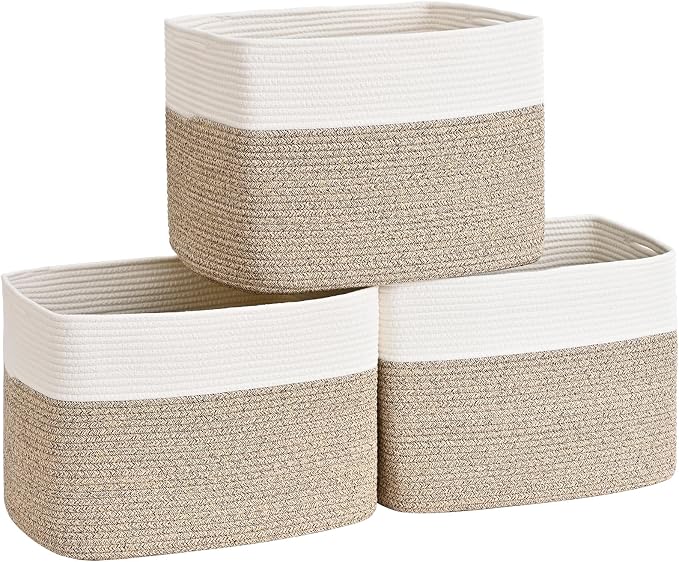 3 Pack Cube Storage Bin, 17”x12”x12” Cotton Rope Woven Baskets by Degeyoyo