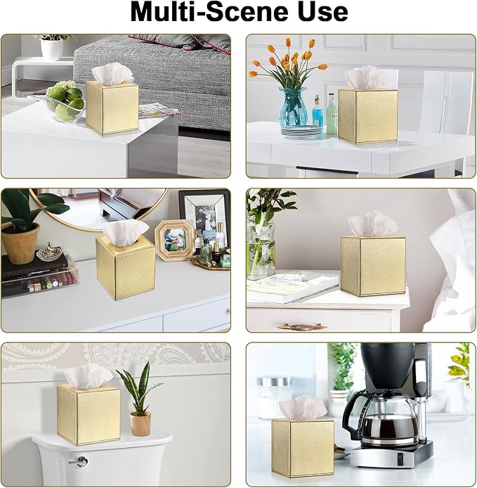 Sumnacon Tissue Box Cover Square Tissue Box Stylish PU Tissue Box Holder - Image 7
