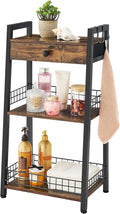 3-Tier Ladder Shelf with Drawer, Bathroom Table Stand by Gewudraw
