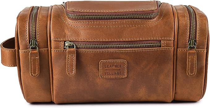 LEATHER VILLAGE Genuine Leather Travel Dopp Kit - Image 2