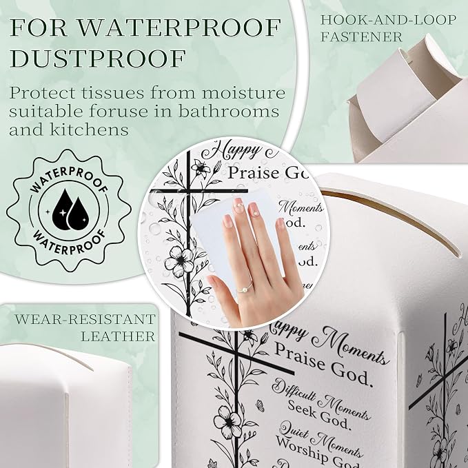 Christian Bible Verses Tissue Box Cover Square, Inspirational Quotes Waterproof - Image 7