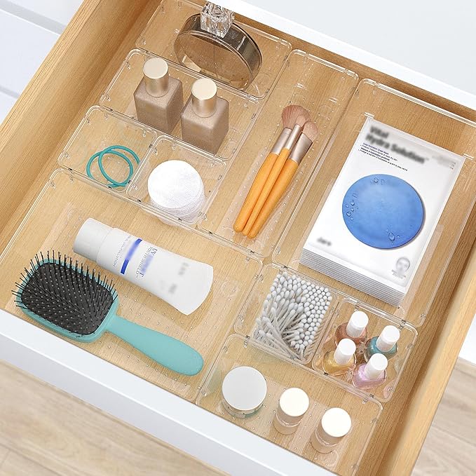 28 PCS Clear Plastic Drawer Organizers Set, 4 Size Desk Drawer Organizer Trays - Image 5