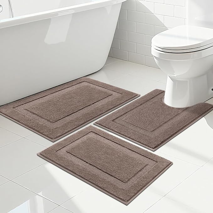 SHACOS Brown Bathroom Rugs Sets 3 Piece, Non-Slip Extra Soft Absorbent Bath Rug - Image 8