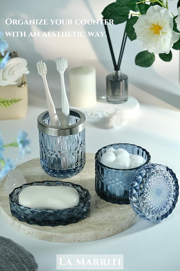 Blue Bathroom Accessories Set, Lotion Soap Dispenser, Toothbrush Holder - Image 5