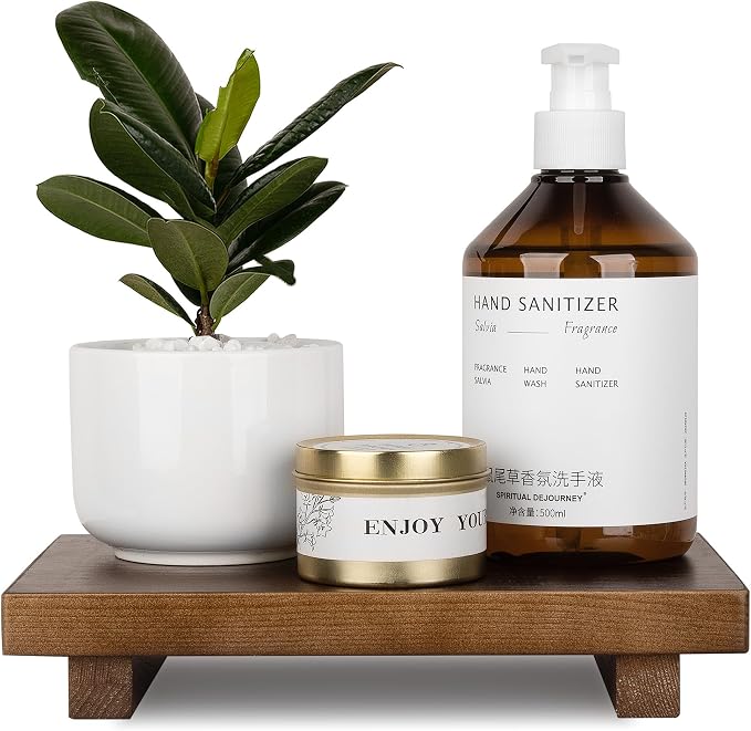 Bathroom Counter Organizer Wood Pedestal Stand Farmhouse Decorative Tray Soap by zoocatia