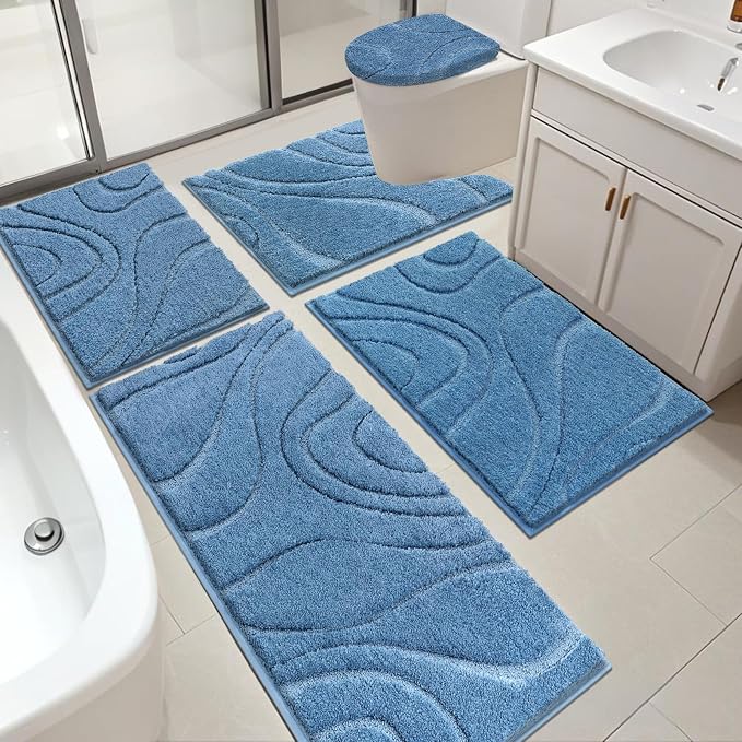 HEBE Bathroom Rugs Sets 5 Piece, Soft Absorbent Microfiber Bath Mat by HEBE