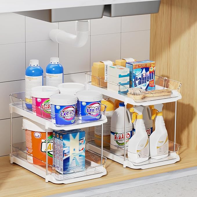 Delamu 4 Pack 2-Tier Bathroom Under Sink Organizers and Storage, Pull Out Clear - Image 6