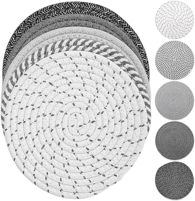 Trivet Mats Set for Hot Dishes, 5 Heat Resistant Pot Holders Kitchen Counter by Tidponra