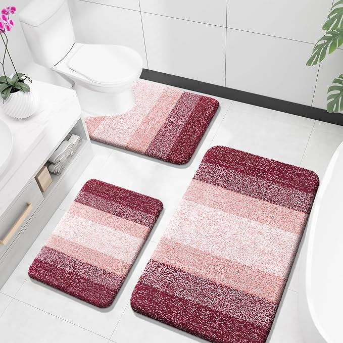 OLANLY Bathroom Rugs Sets 3 Piece, Soft Absorbent Microfiber Bath Mats and by OLANLY