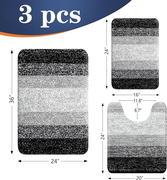 OLANLY Bathroom Rugs Sets 3 Piece, Soft Absorbent Microfiber Bath Mats and - Image 2