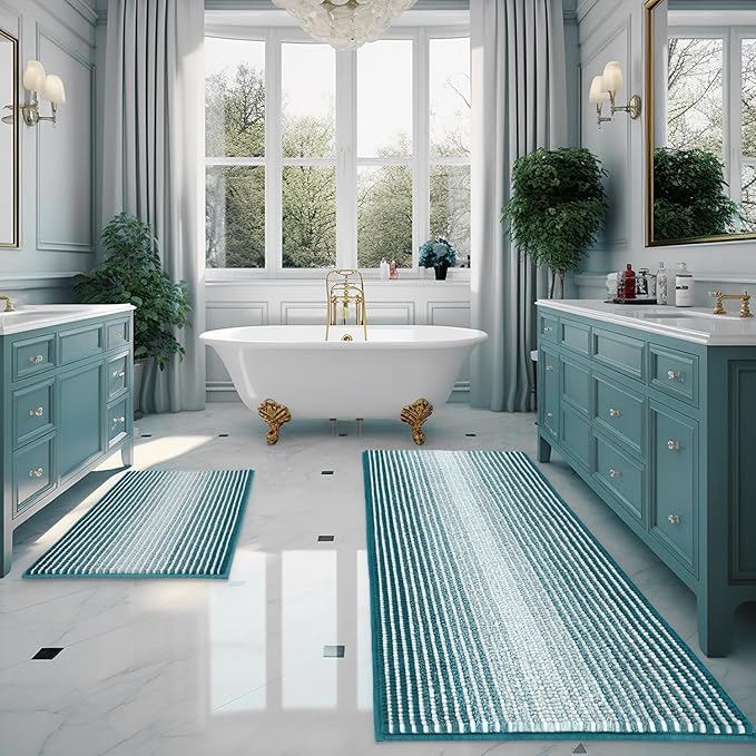 BSICPRO Bathroom Rugs and Mats Sets, 2 Piece Thick Absorbent Chenille Bath Mat by BSICPRO