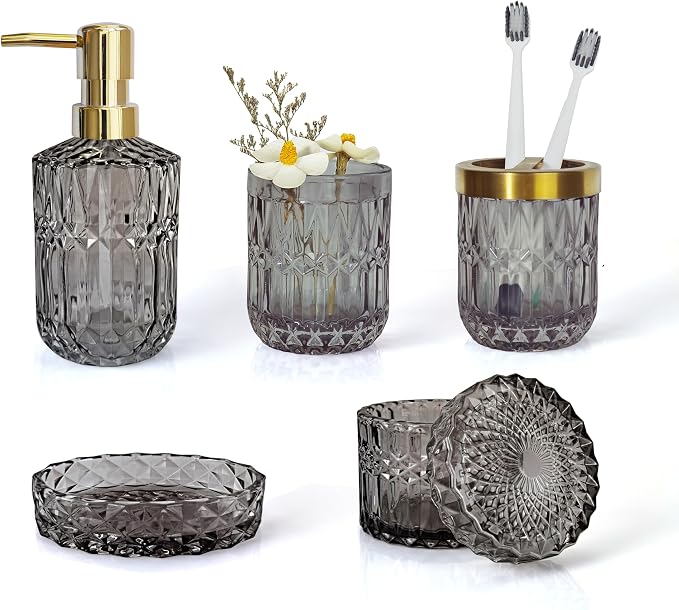 Gray Bathroom Accessories Set, Soap Dispenser, Soap Dish, Toothbrush Holder Set by LaMarriti