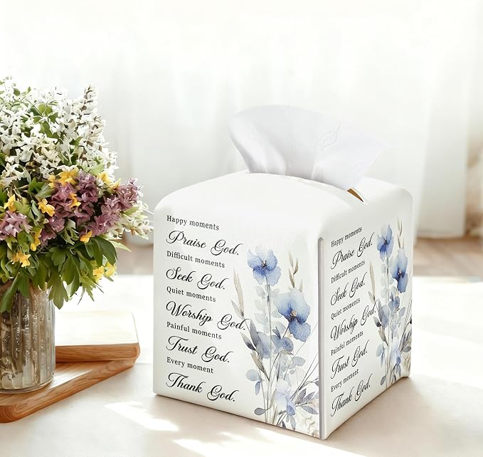 Bible Verses Christian Tissue Box Cover Square, Happy Moment Praise God - Image 3